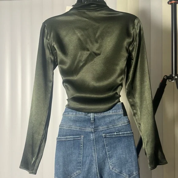Zara Satin Collared Top – Olive Green (NWT) - Picture 2 of 2